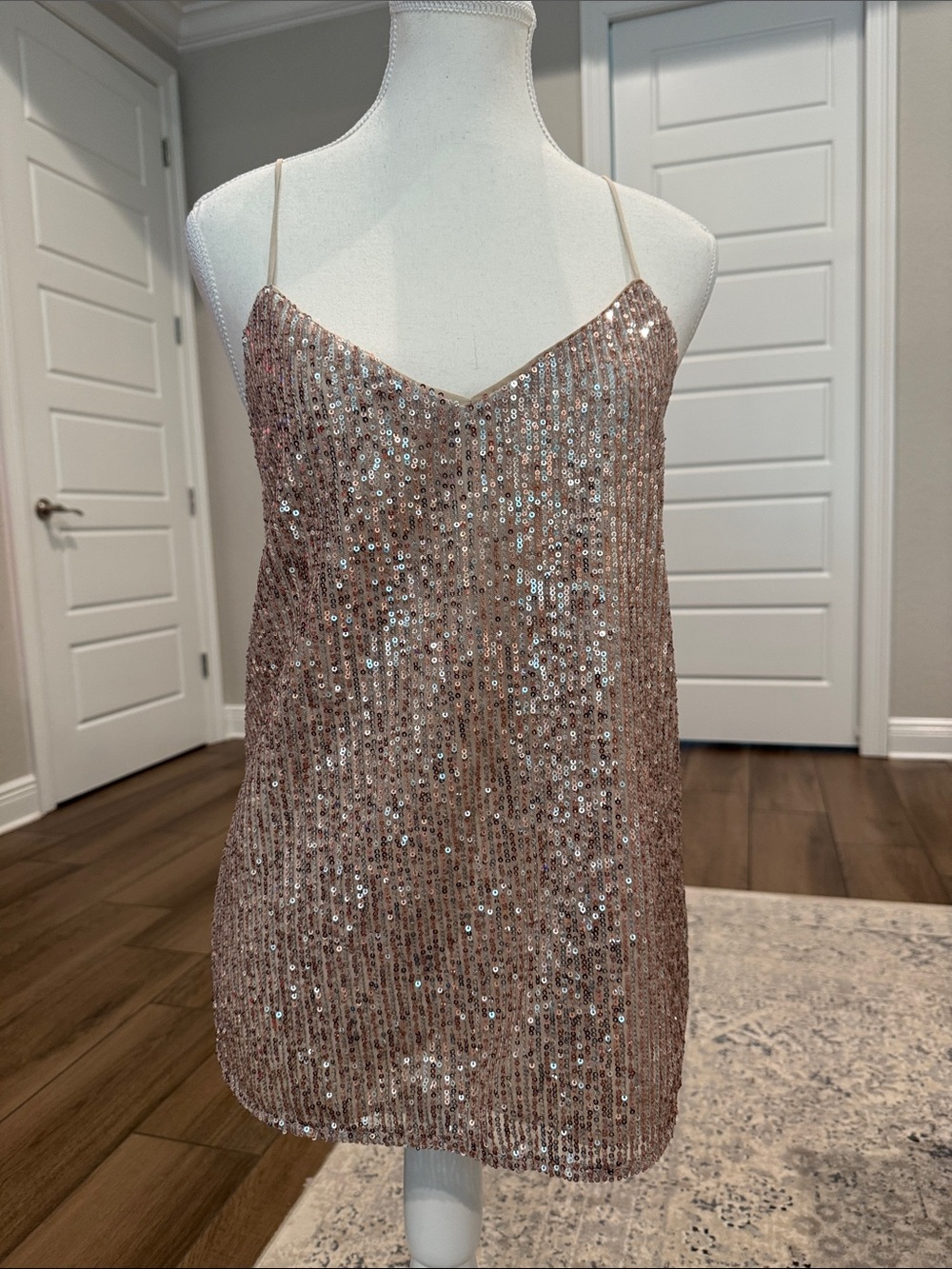 LOFT Blush champagne Sequin Spaghetti Strap Mini